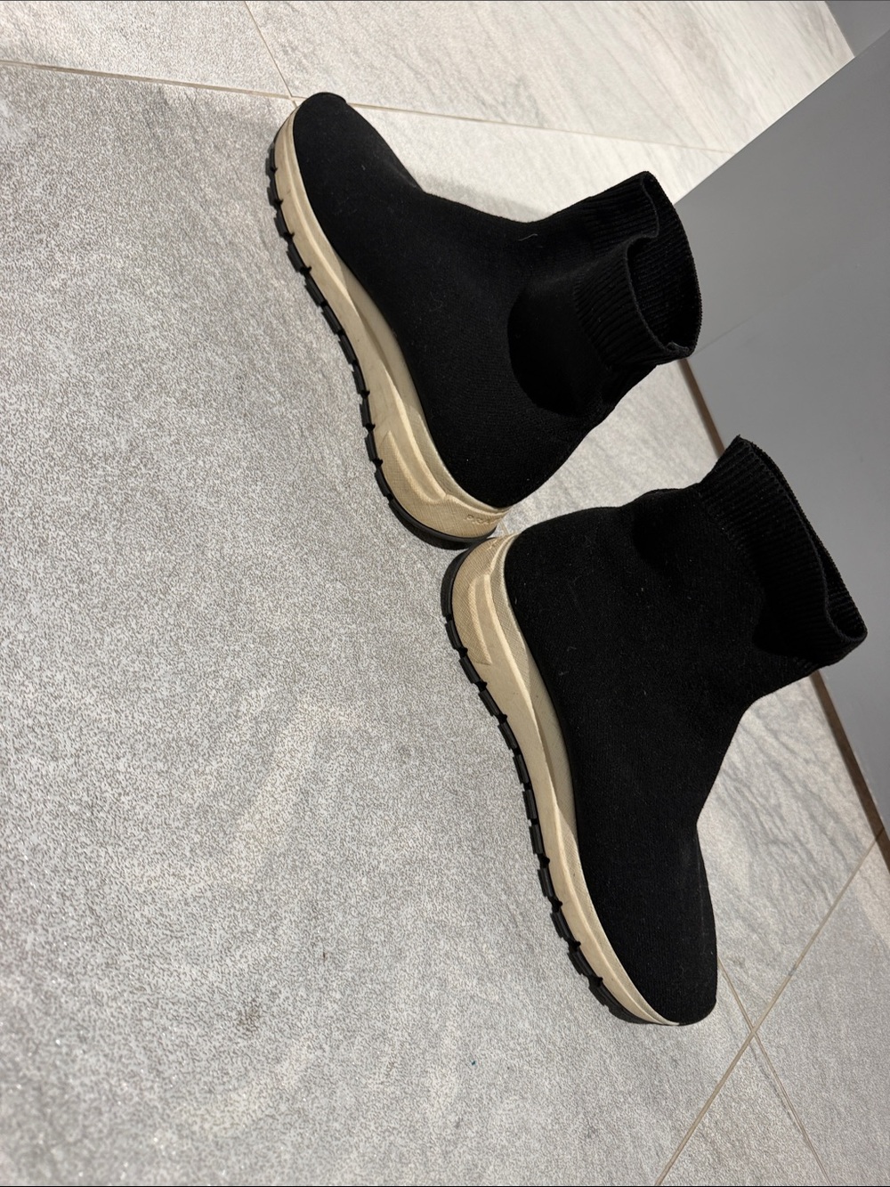 Prada Black Knit Sock Sneakers with Beige Sole - Picture 4 of 4